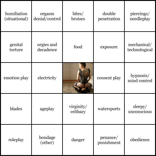 kink bingo card image cardset5-671.jpg || row 1: | humiliation ...